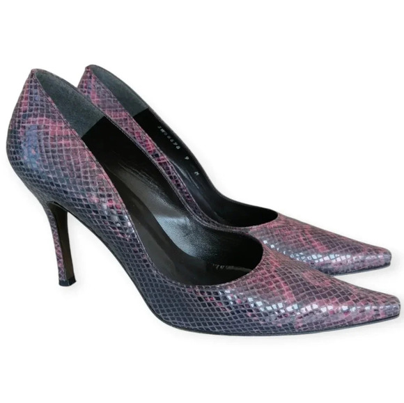 Stuart Weitzman Snake Print Leather Pointed Toe 4" Heels Purple Pink Black 9 - Picture 16 of 16